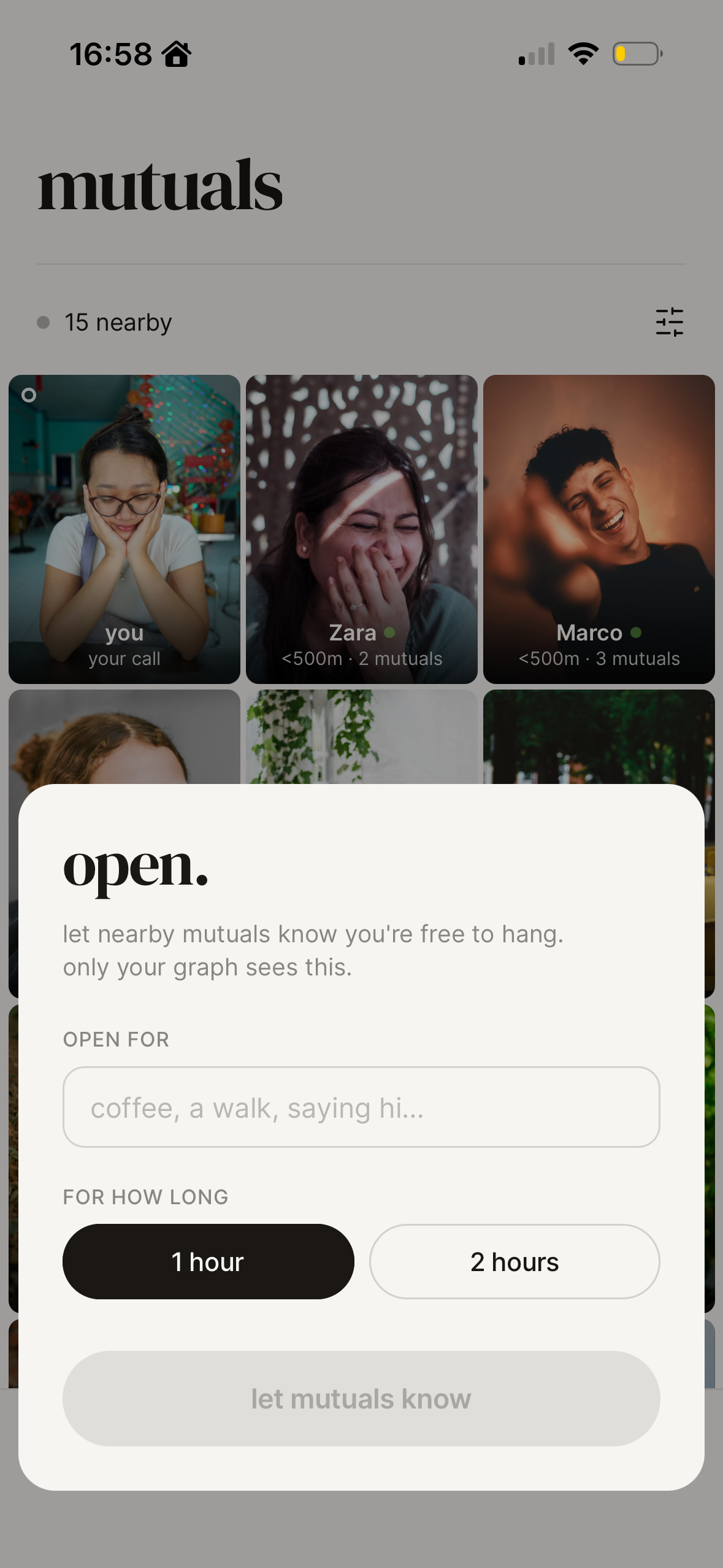 open — say you're free to hang