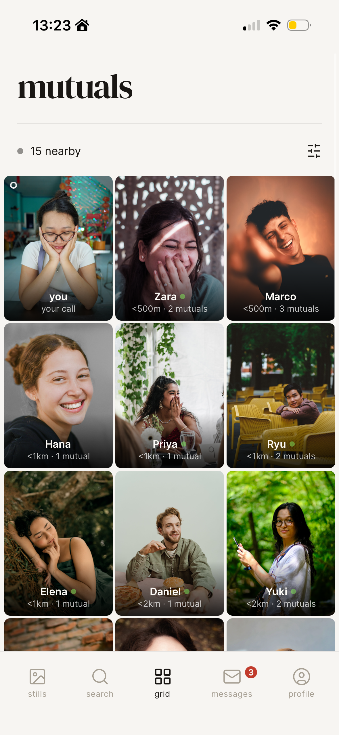 the mutuals grid — friends of friends nearby